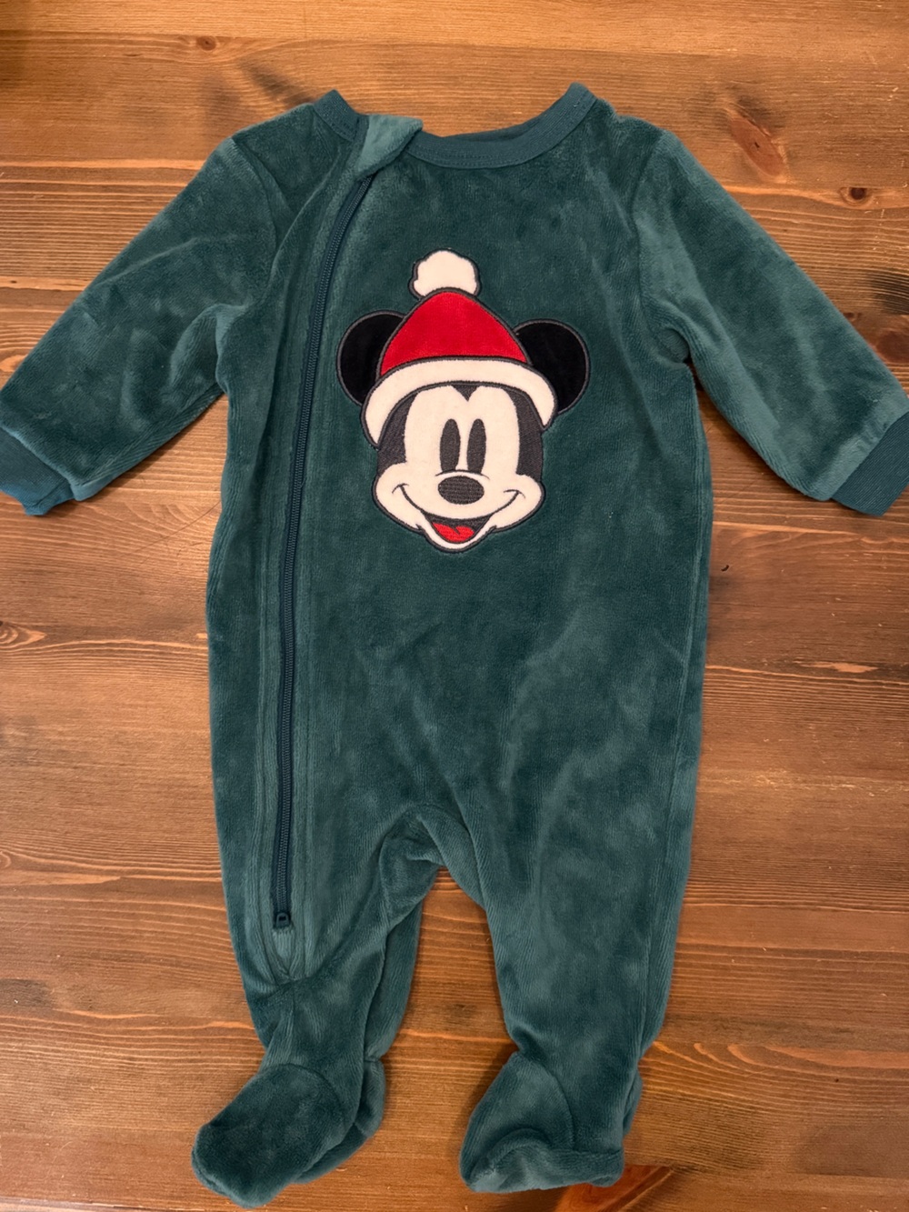 Disney Mickey Mouse Velour Holiday Footed Sleeper (3M)